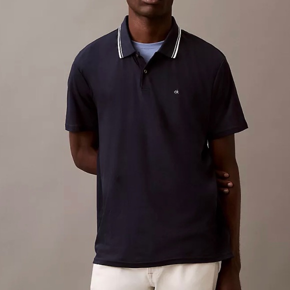 Calvin Klein Liquid Touch Tipped Collar Polo Shirt Navy Blue Dark Sapphire XXL - Picture 1 of 8